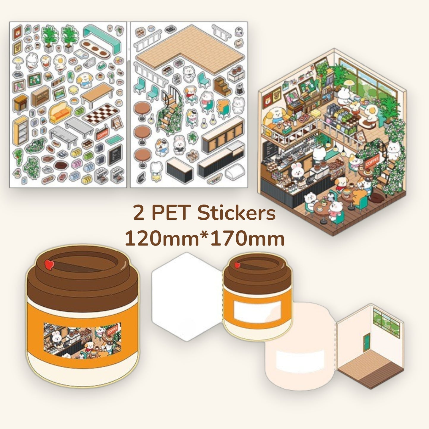 Morning Coffee Shop DIY 3D Scene Sticker