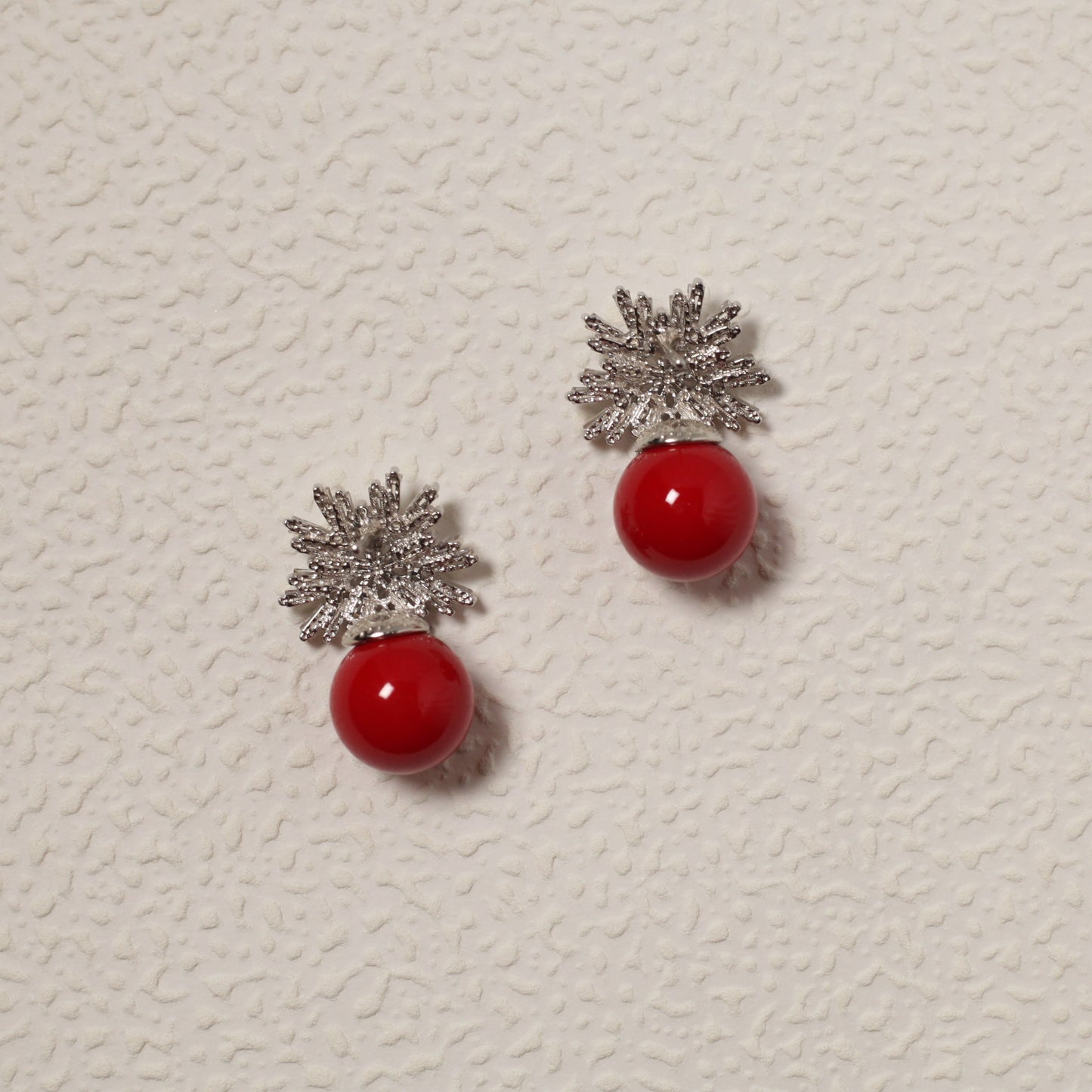 Sterling Silver Snowflake Red Drop Earrings