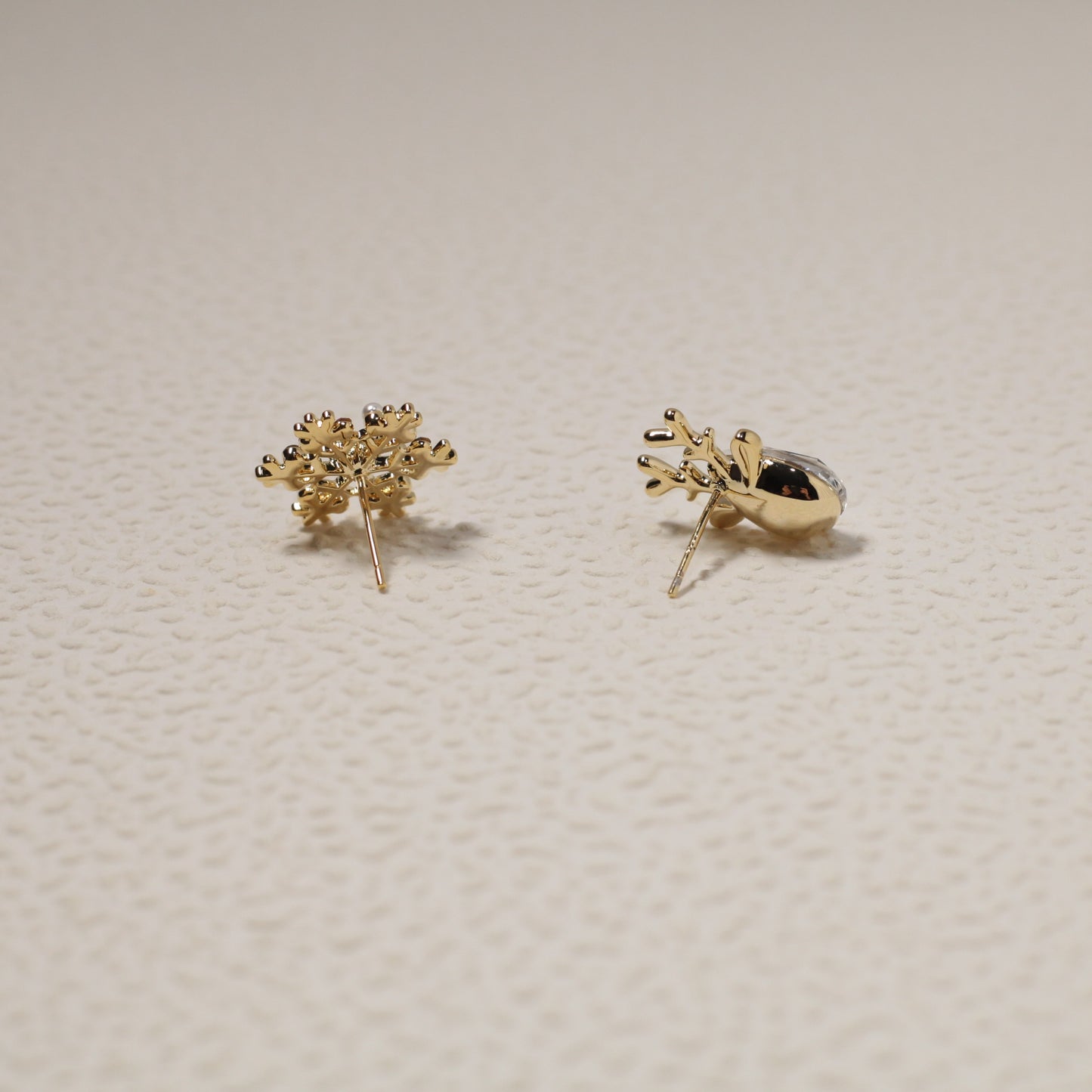 Gold Tone Alloy Reindeer & Christmas Tree Stud Earrings