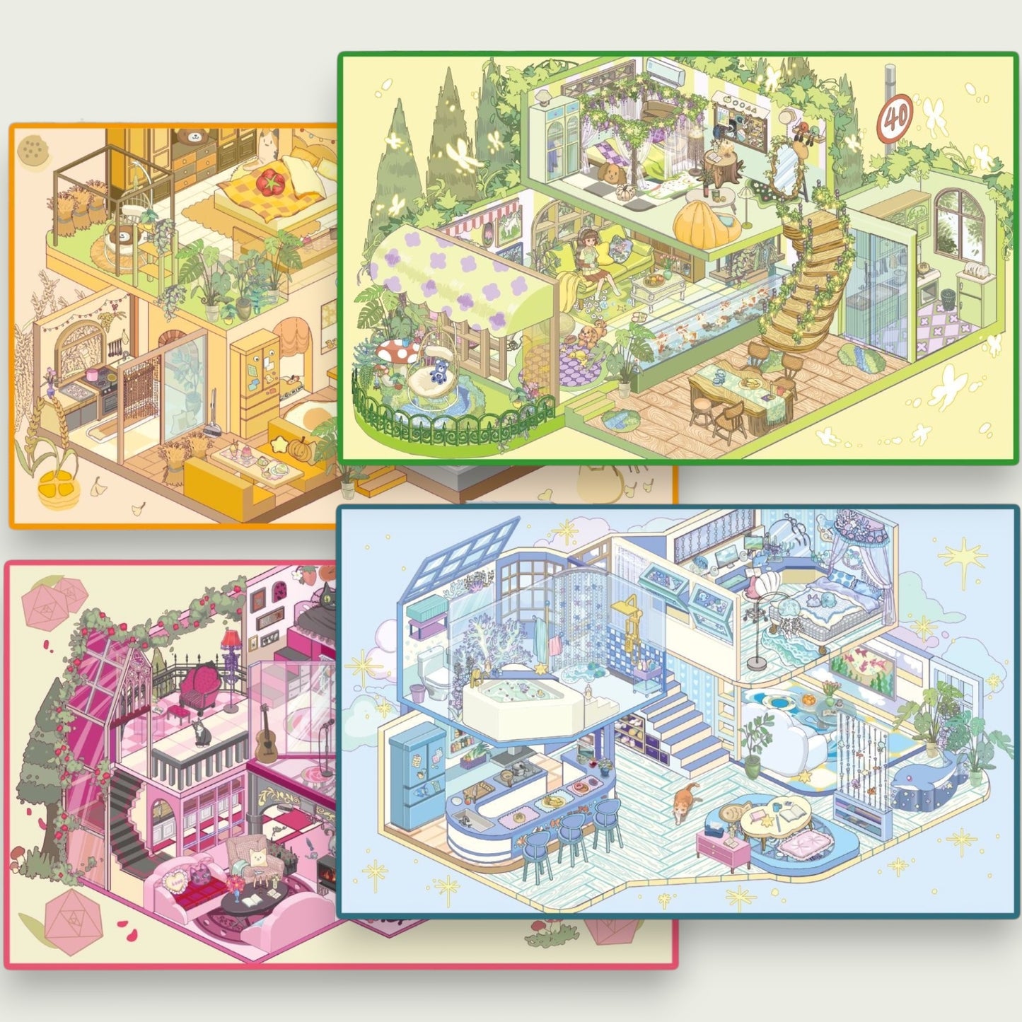 2-Storey House Scene Sticker - 4 Styles