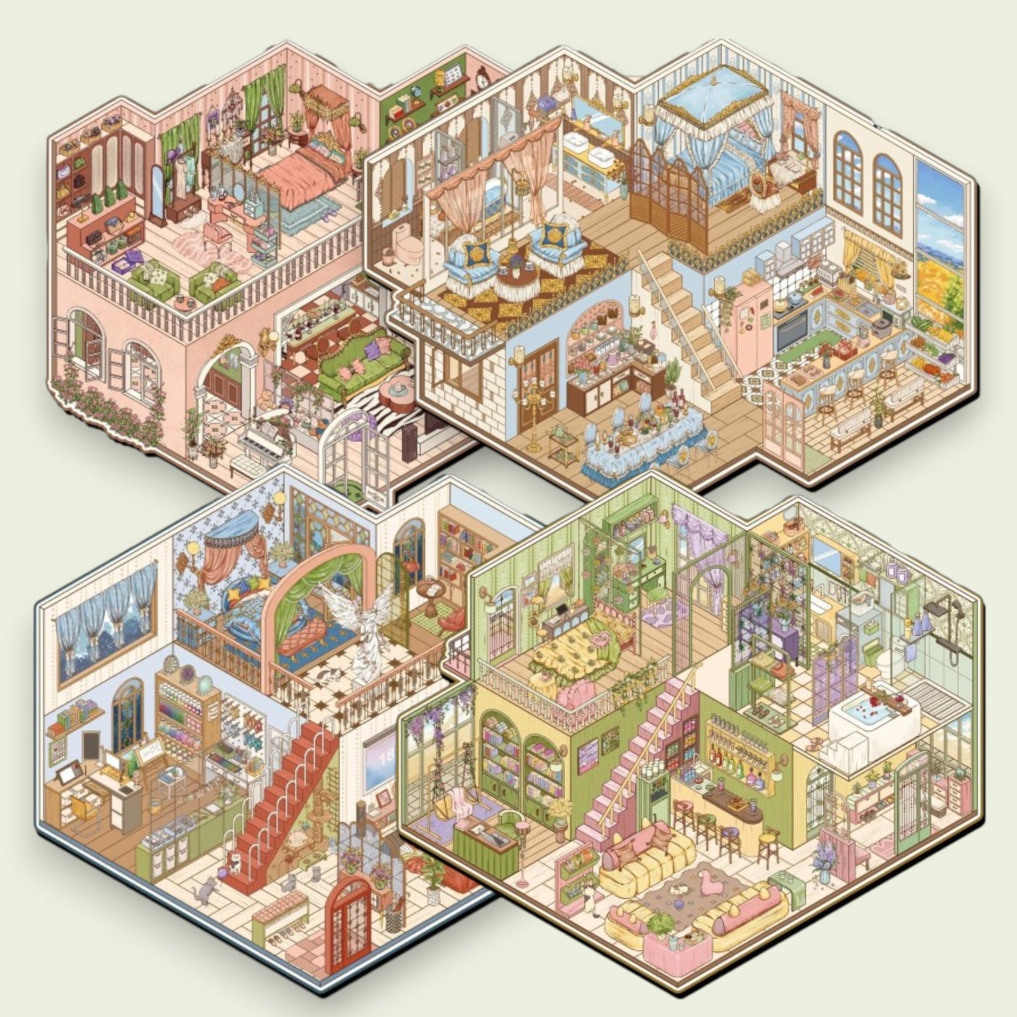 Elegant House Scene Sticker - 4 Styles