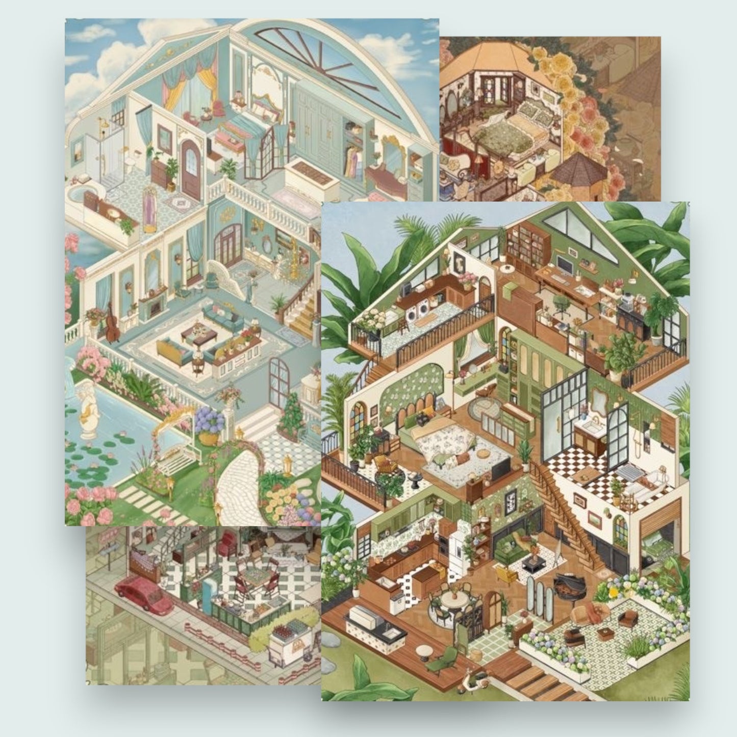 3-Storey Villa Scene Sticker - 4 Styles