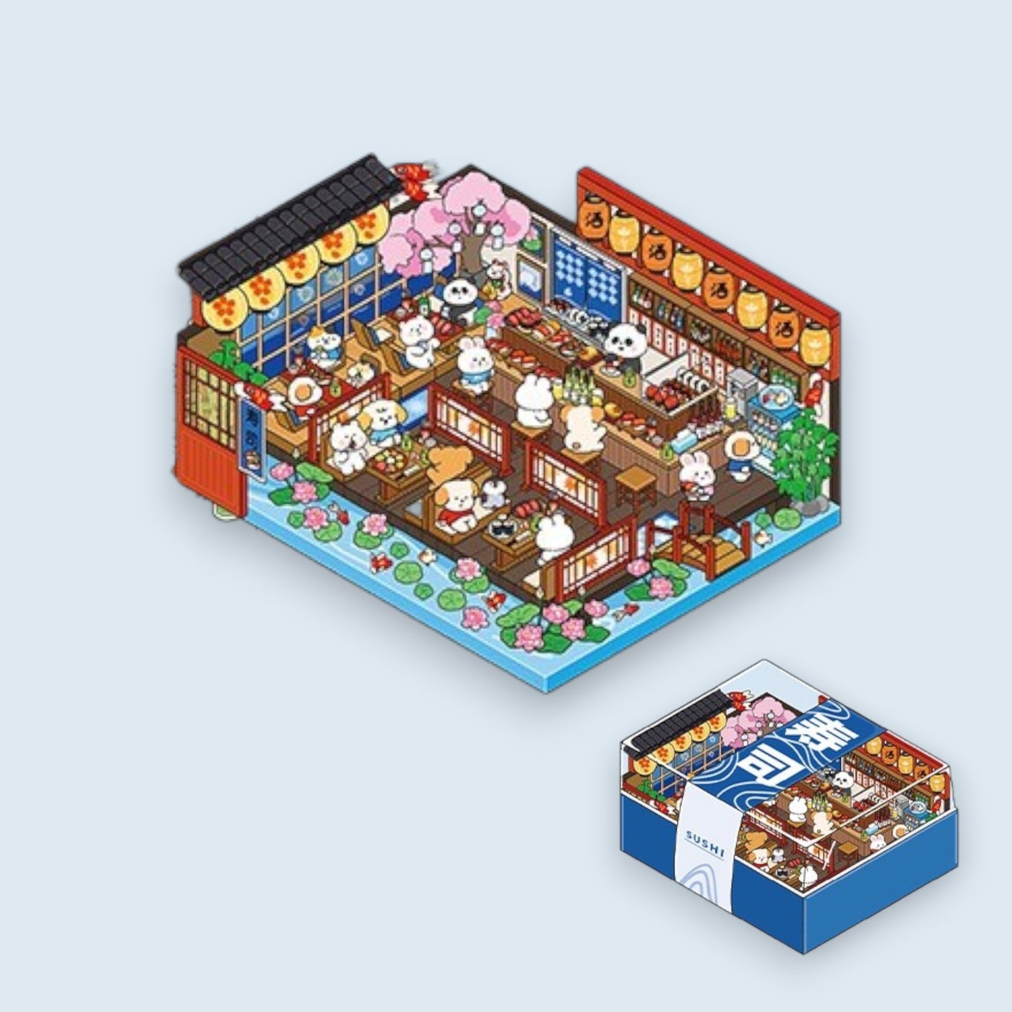 Blue Sushi Restaurant DIY 3D Scene Sticker