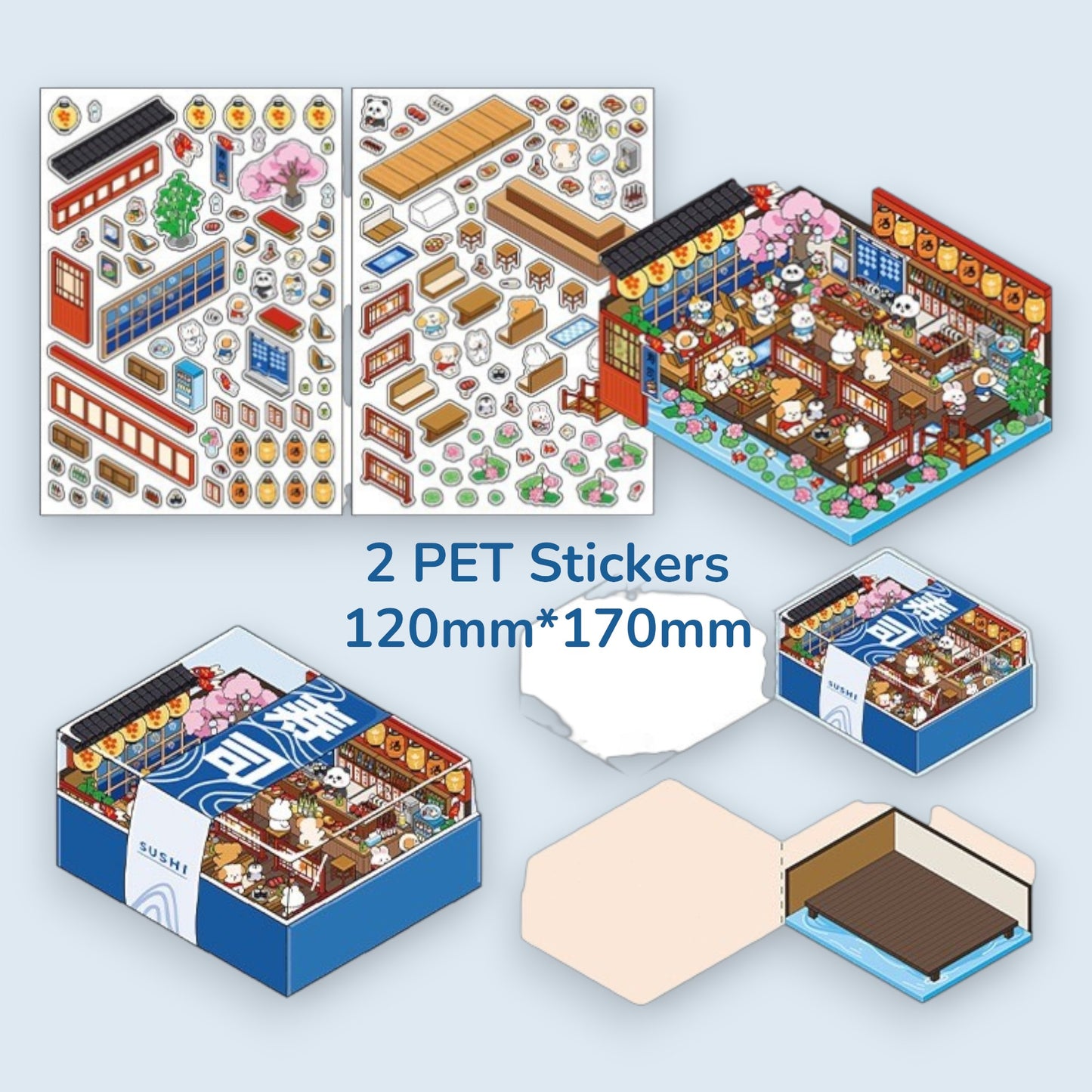 Blue Sushi Restaurant DIY 3D Scene Sticker