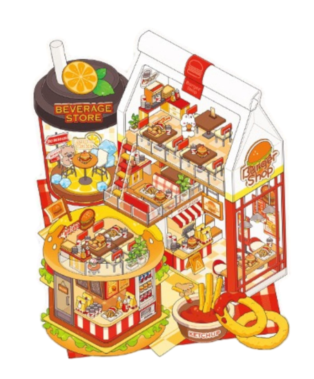 Restaurant & Dessert Store Series DIY 3D Scene Sticker - 3 Scenes