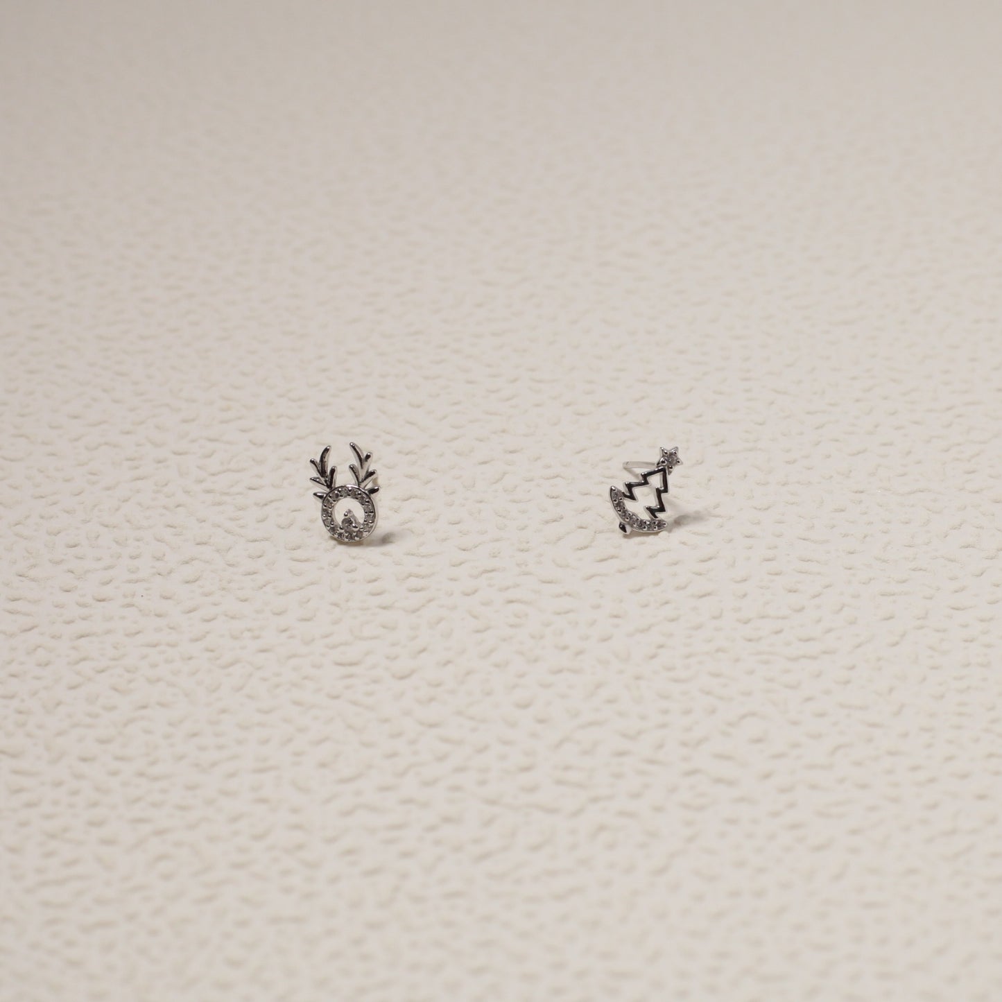 Sterling Silver Reindeer & Christmas Tree Stud Earrings