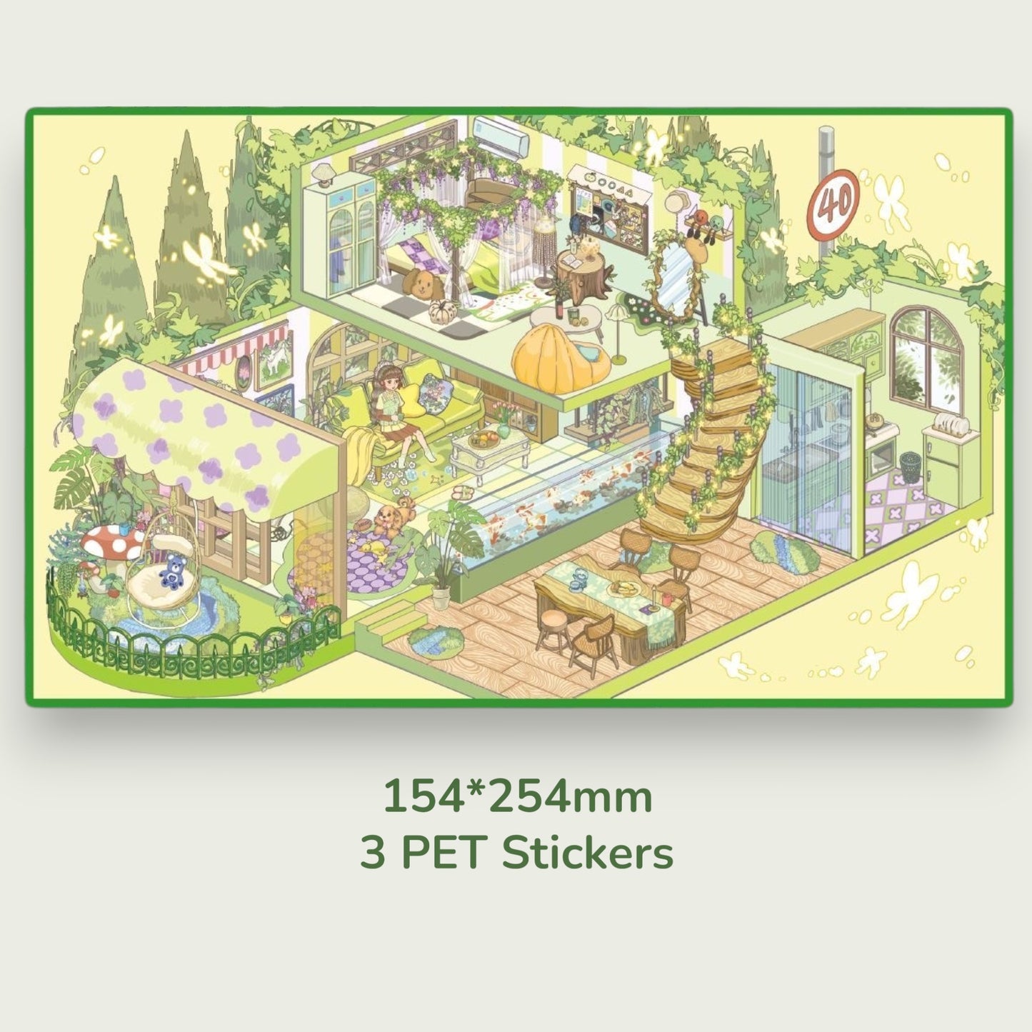 2-Storey House Scene Sticker - 4 Styles