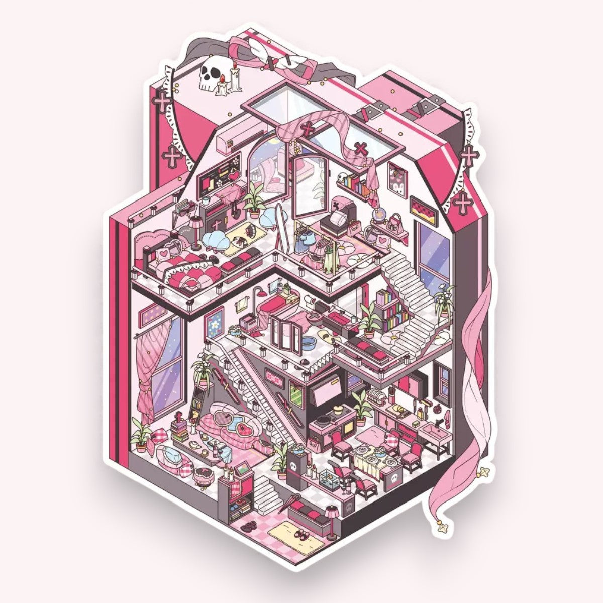 Pink Cross Cottage DIY 3D Scene Sticker