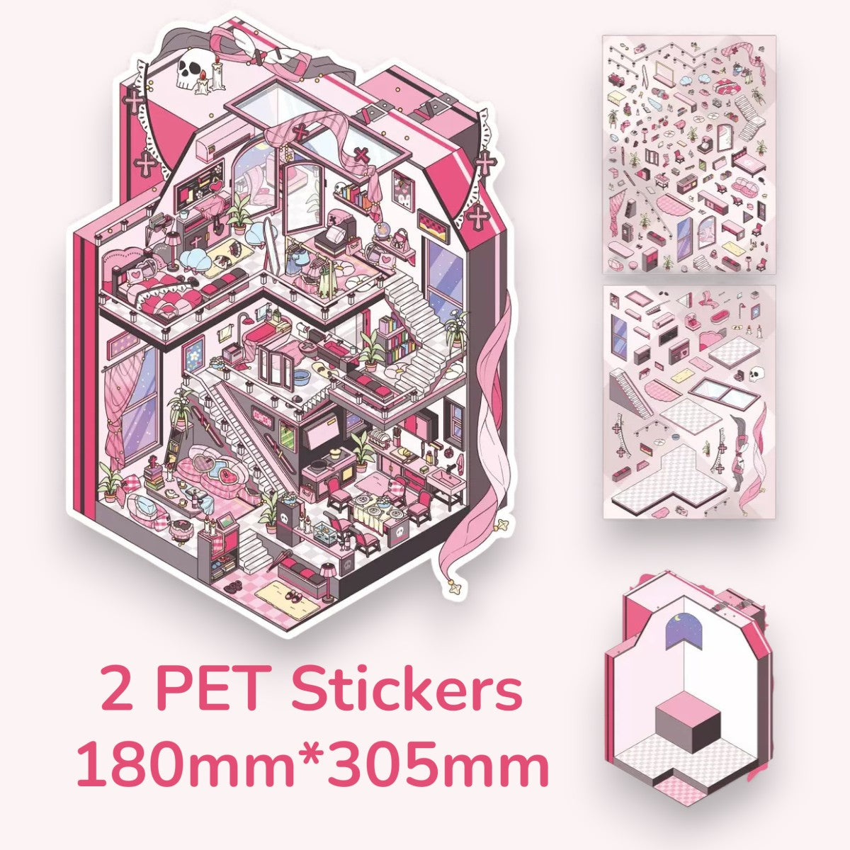 Pink Cross Cottage DIY 3D Scene Sticker