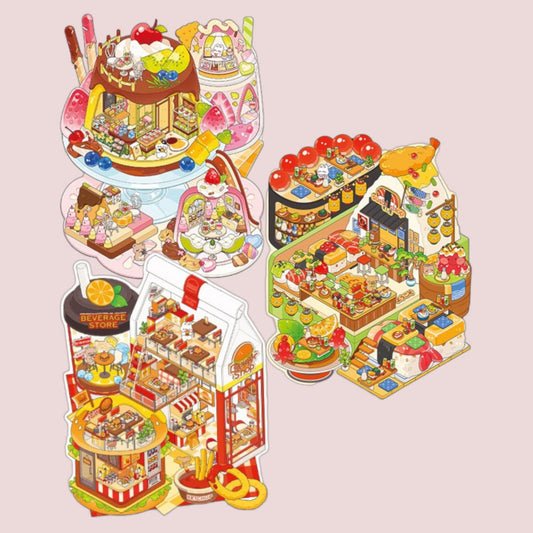 Restaurant & Dessert Store Series DIY 3D Scene Sticker - 3 Scenes