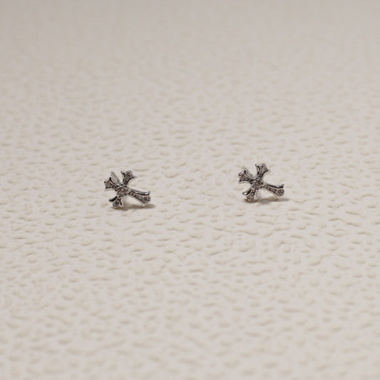 Sterling Silver Cross Shape Stud Earrings