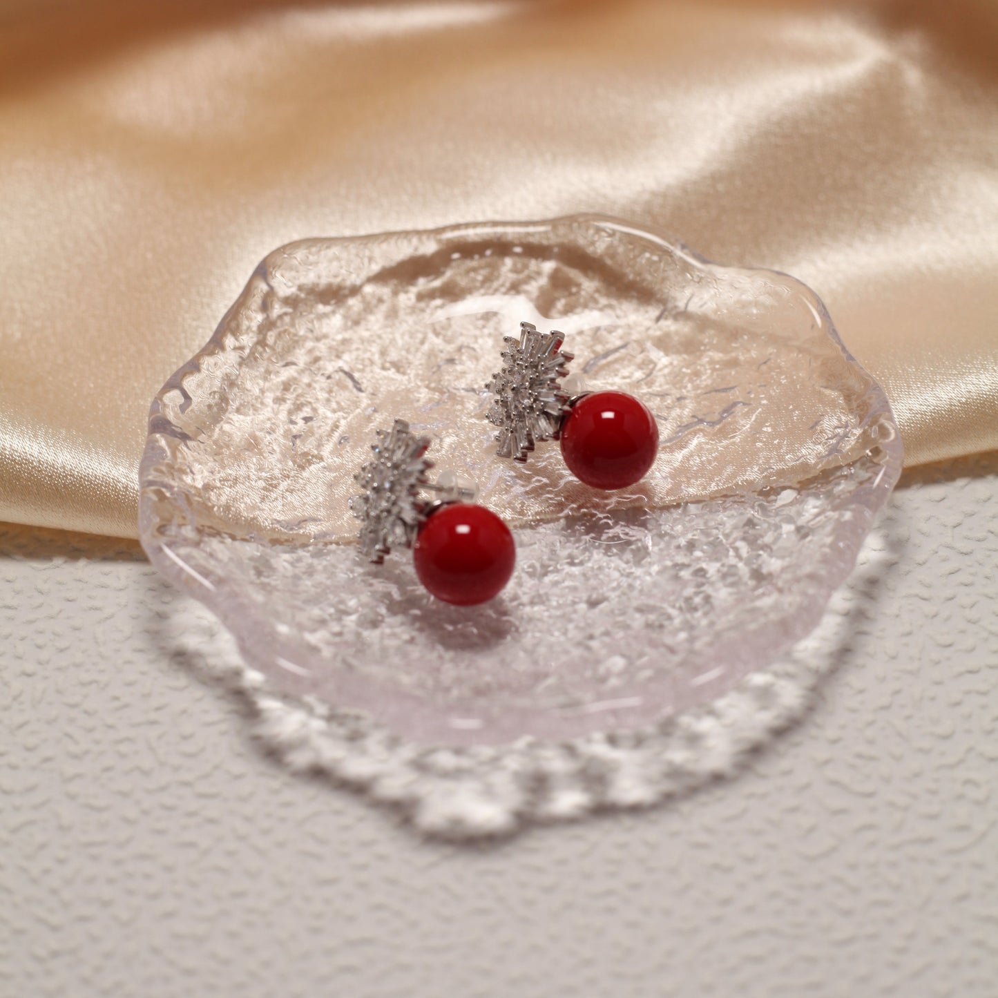 Sterling Silver Snowflake Red Drop Earrings