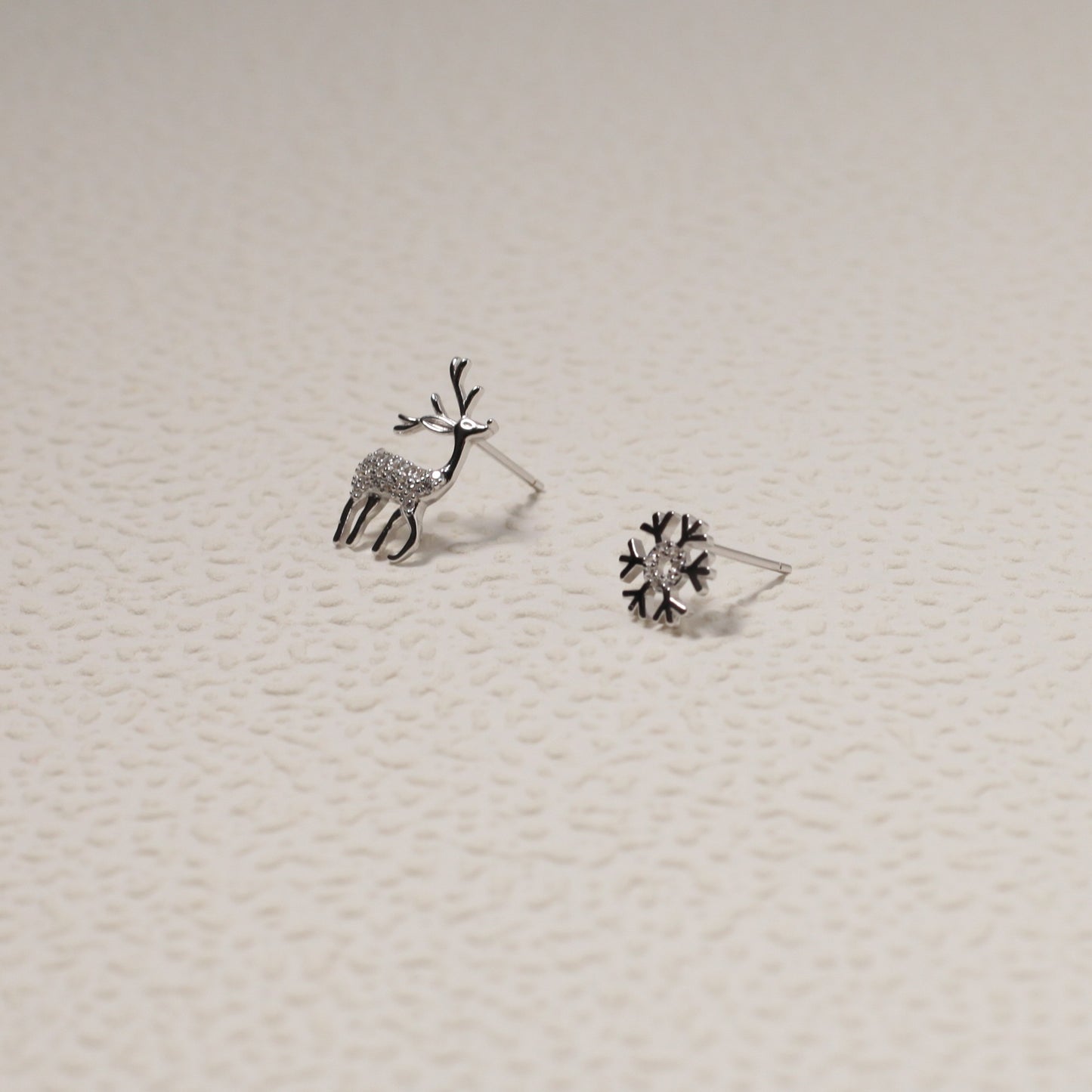 Sterling Silver Christmas Reindeer & Snowflake Stud Earrings