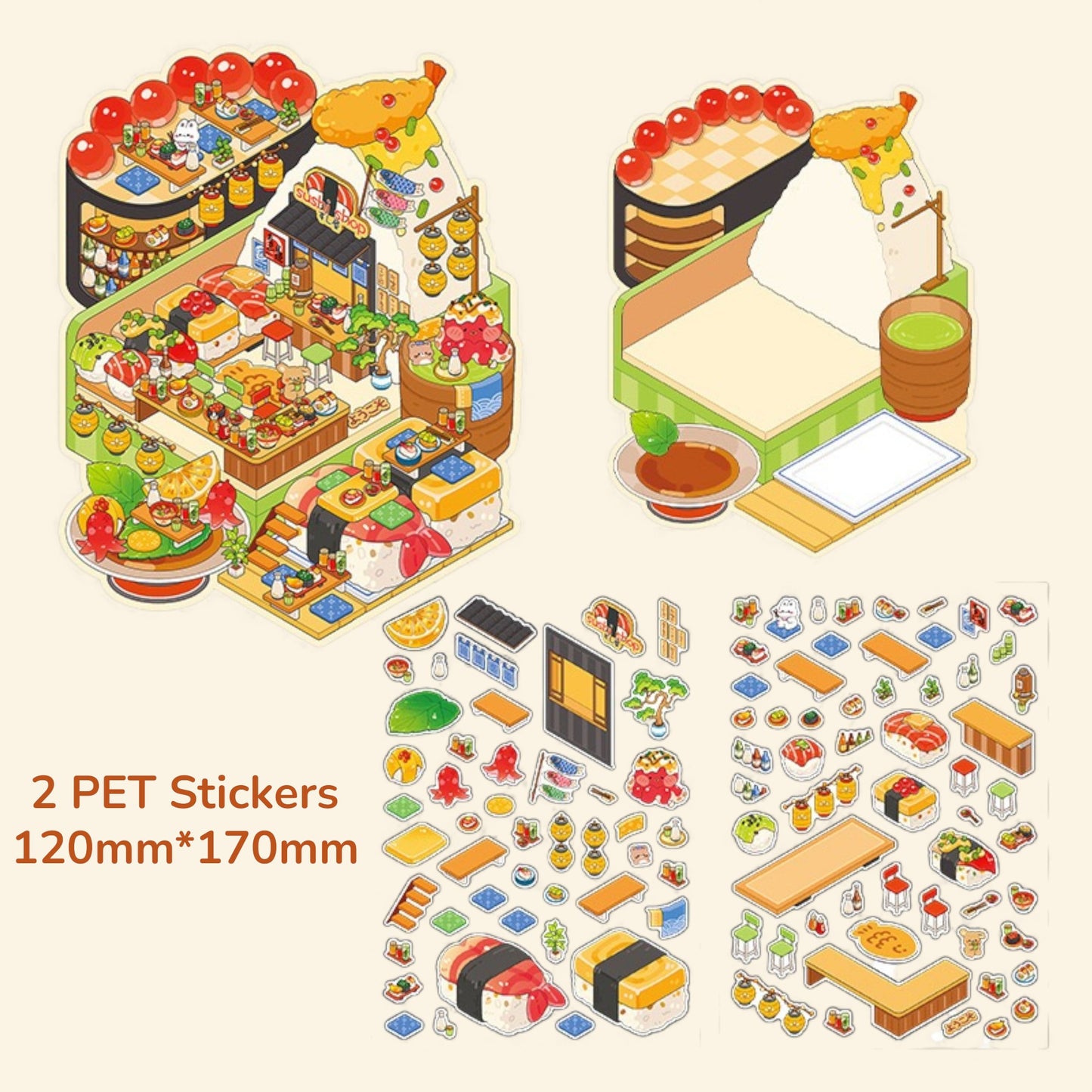 Restaurant & Dessert Store Series DIY 3D Scene Sticker - 3 Scenes